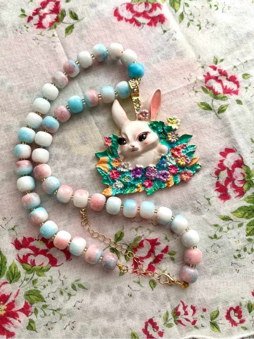 Kirk’s Folly Easter Pastel Bunny Rabbit Cotton Candy Beaded Necklace